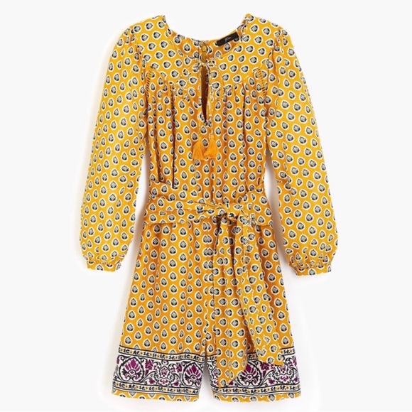 J. Crew Pants - J Crew Point Sur block print romper size 4 yellow gold